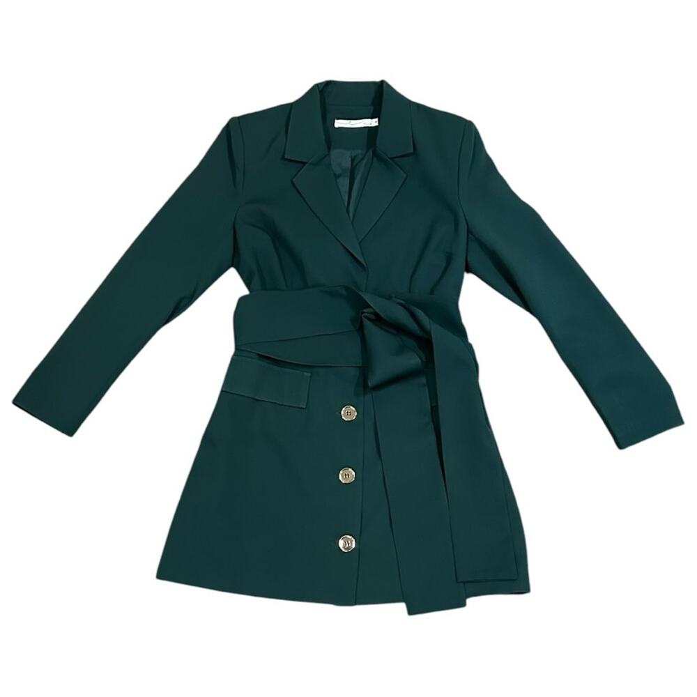 By Egreis Forest Green Tailored Blazer with Notched Lapel and Belt
